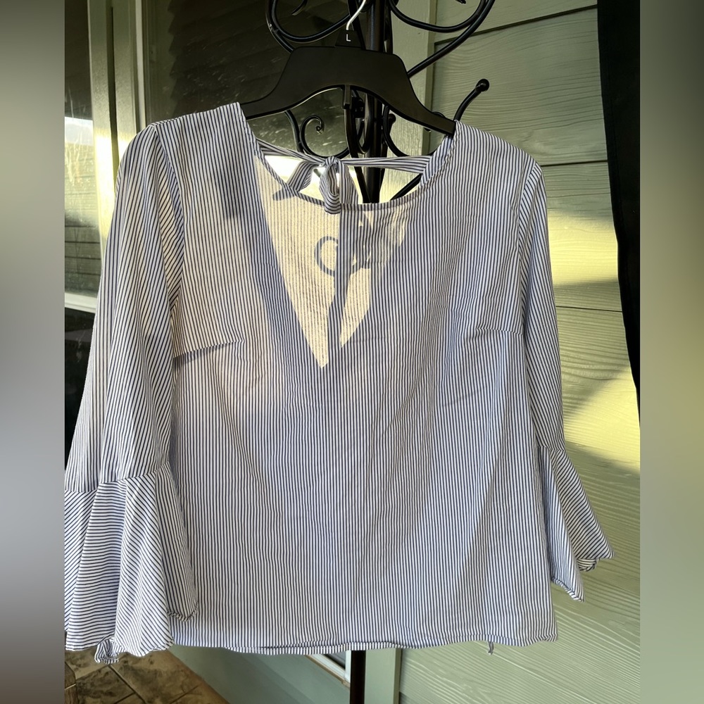 Gorgeous White and Blue Stripped Blouse. Size L